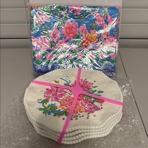 Lilly Pulitzer 4 Floral Table Placemats & Plates - Blue and Pink